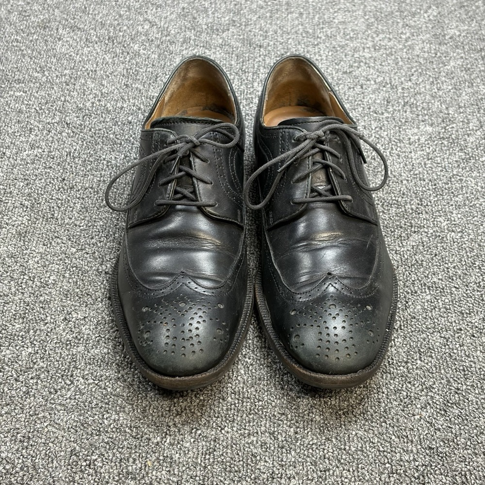 Johnston & Murphy Mens Wingtip Brogue Black Leather Business Dress Shoes Sz 8.5M - Picture 3 of 10